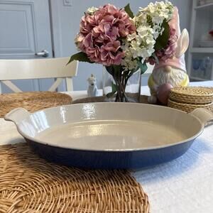 Le Creuset Cobalt BlueAu Gratin Casserole Baking Dish Oval Pan Stoneware 16"x10"